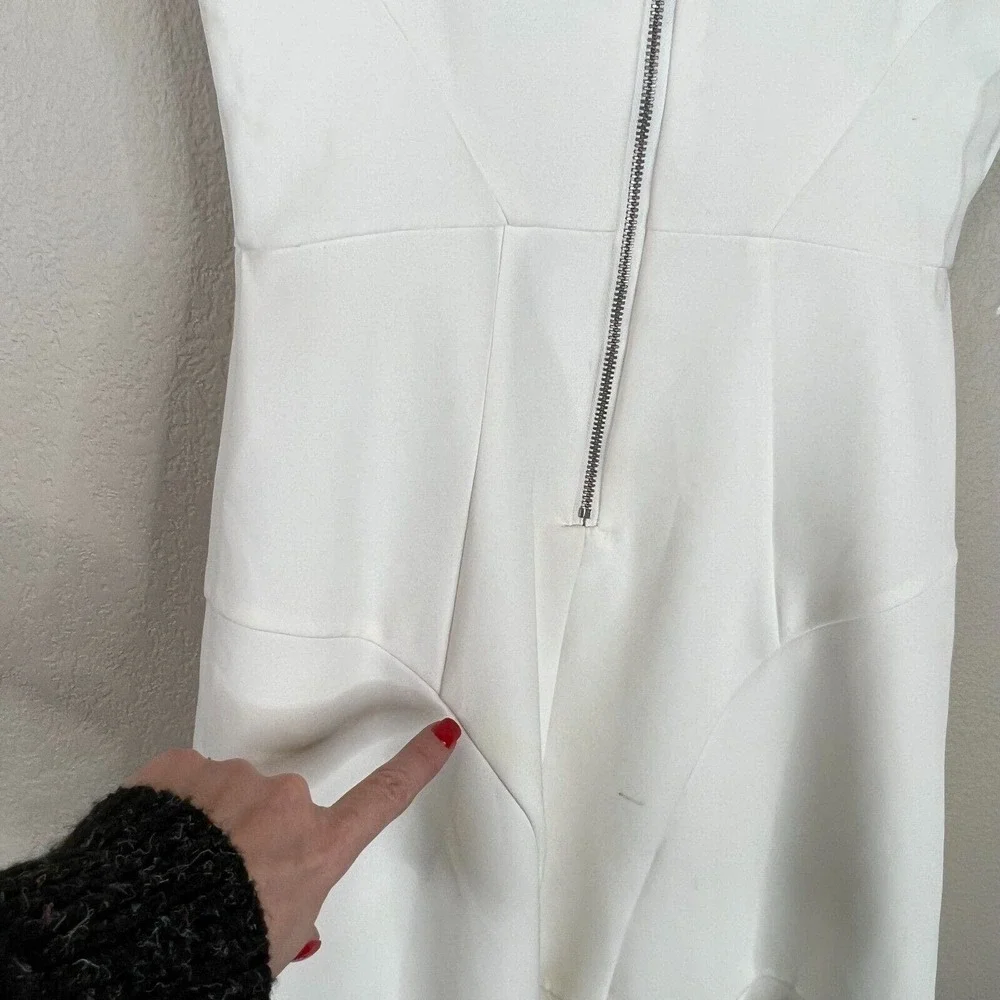 Aidan Mattox Mini Dress‎ Size 0 Ivory Ruffled Sleeveless Stretch Crepe Cocktail